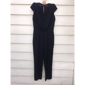 REISS Navy V-Neck Jumpsuit with keyhole closure